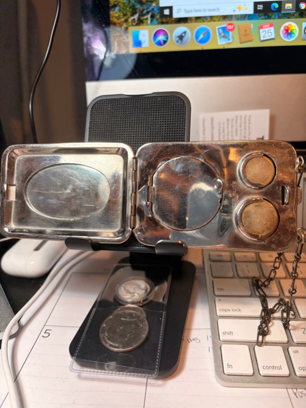 Victorian German Silver Purse SG Compact Mirror Coin Slot #206298512140